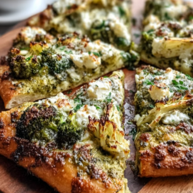 Delicious Green Pizza: Pesto, Feta, Artichoke & Broccoli